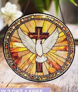 Holy Spirit Stained Glass Suncatcher, Cross & Dove Suncatcher, Religious Window Art, Christian Stained Glass, Faith-Based Gift