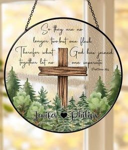 Personalized Christian Wedding Suncatcher: Cross Window Decor, Religious Gift