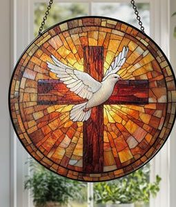 Holy Spirit Stained Glass Suncatcher, Cross & Dove Suncatcher, Religious Window Art, Christian Suncatcher, Faith-Based Gift, Christmas Gift