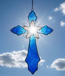 Stained Glass Cross Suncatcher – Handmade Religious Gift,Gift for Baptism, First Communion