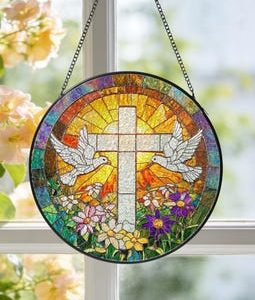 Dove Cross Stained Glass Suncatcher, Religious Gift, Jesus Home Decor, Birthday Gift