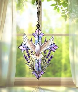 Dove Cross Suncatcher Window Hanging, Stained Glass Style Acrylic, Christian Gift, Baptism Gift, Memorial Gift, Sympathy Gift
